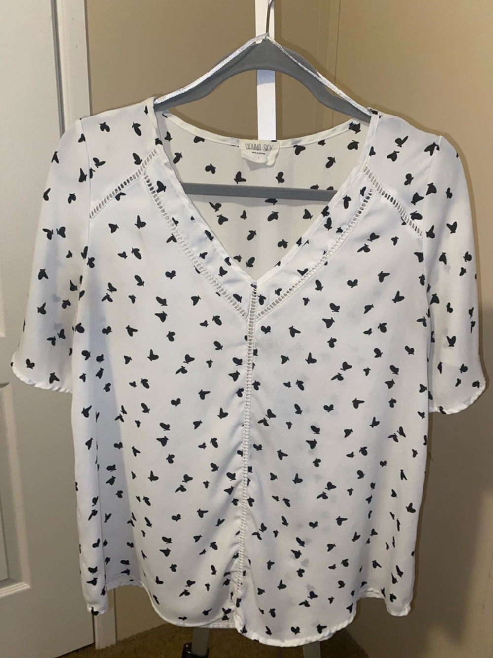 Sienna Sky White Blouse with Black Butterfly Print